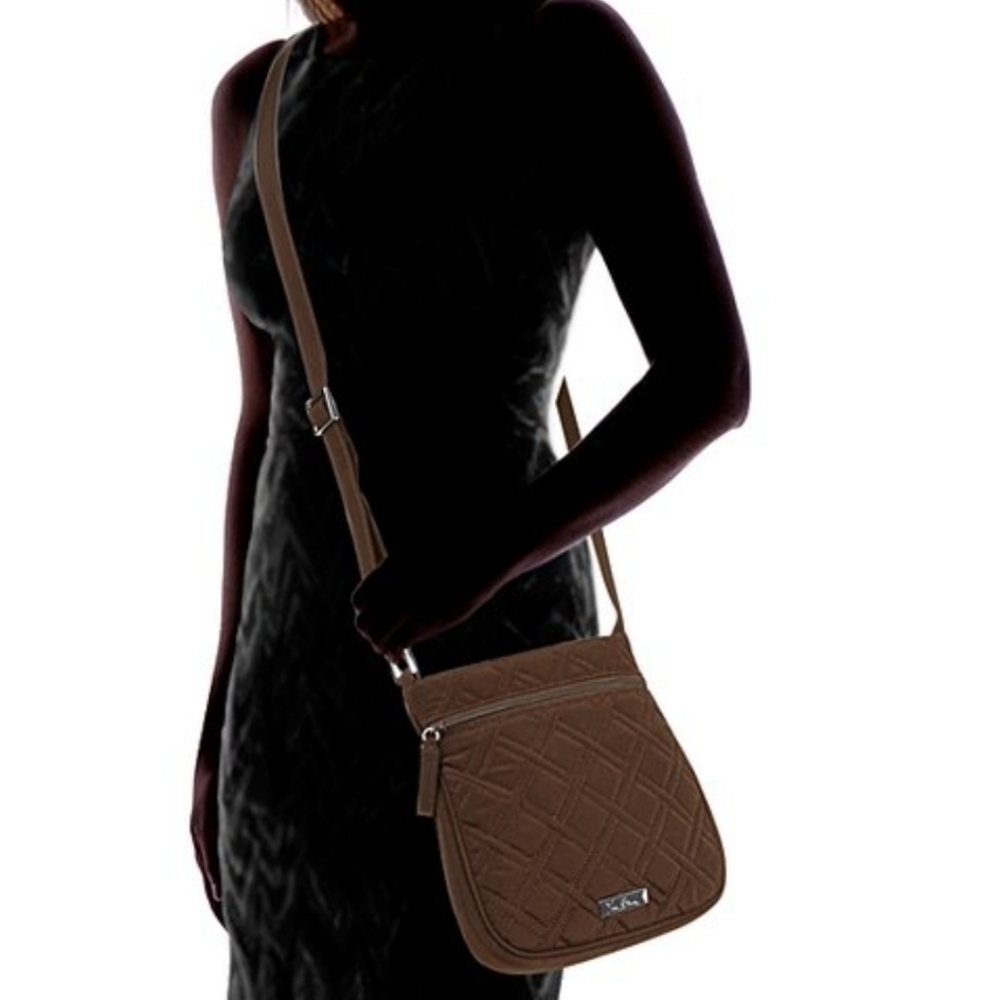 Vera Bradley Espresso Hipster Double zip Crossbody bag purse brown - Picture 2 of 16